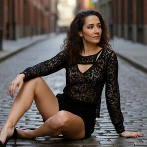 Free People Black Lace Cutout Long Sleeve Top A-Line XS